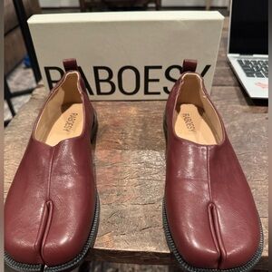 Raboesy Woman’s Burgundy Leather Slip-On Split-Toe Loafers/Flats